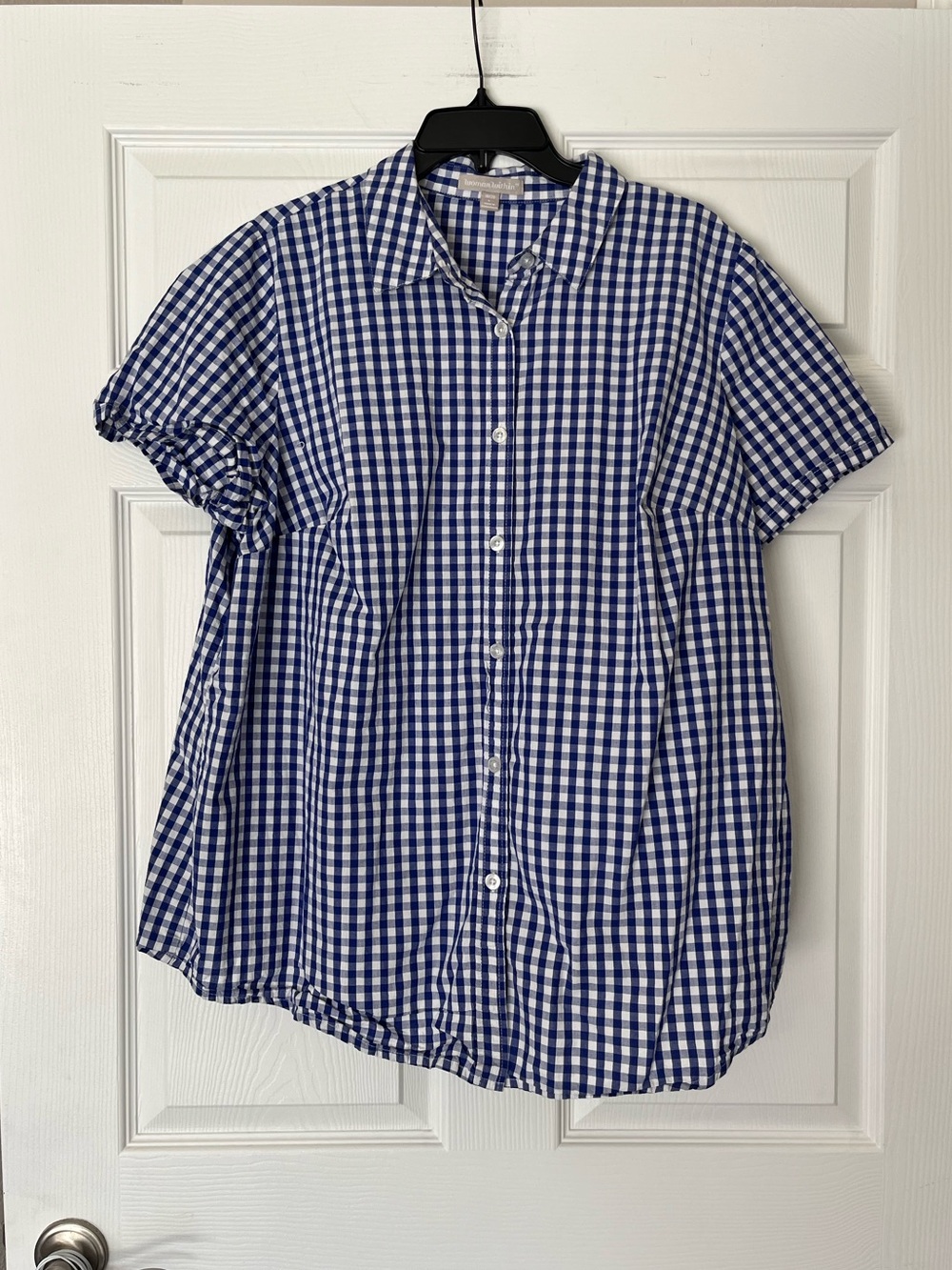 NWOT Woman Within Gingham Short Sleeve Button Down Shirt